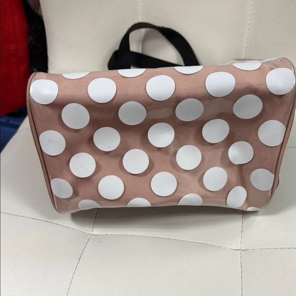 Kate Spade New York CLEAR-COATED Pink w White Jumbo Dot Insulated Lunch Tote Bag